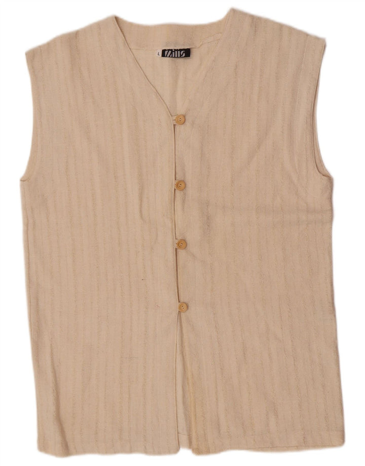 Mills Gilet Femme UK 16 Large Coton Rayé Blanc Cassé