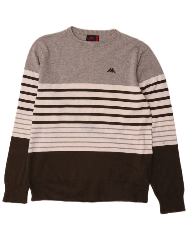 Kappa Pull col bateau pour homme en coton rayé gris Large