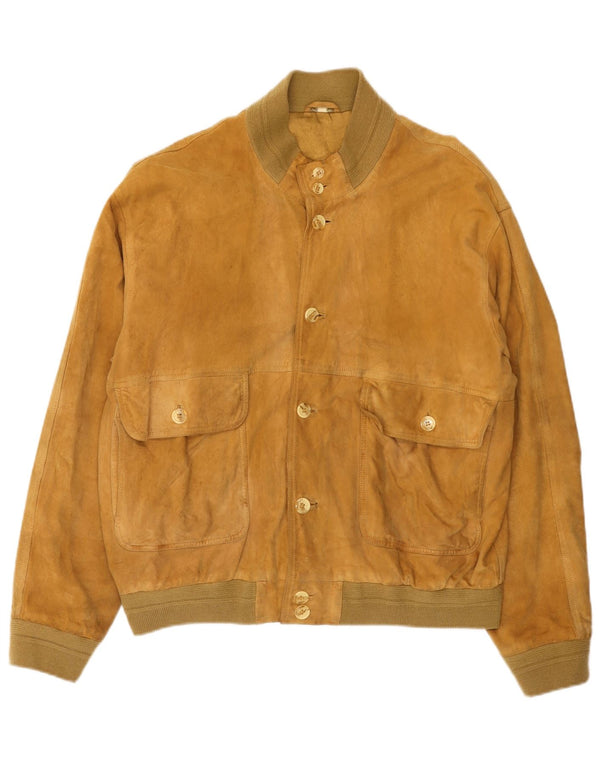 vintage Mens Suede Bomber Jacket UK 42 XL Cuir Beige