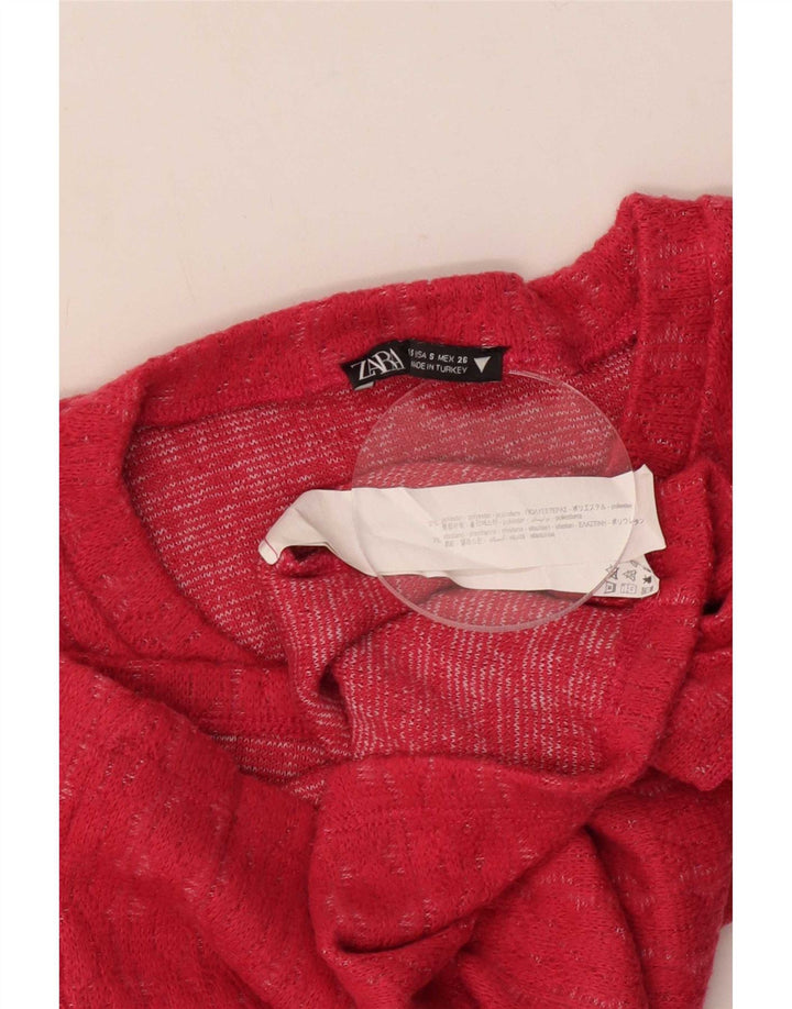 Zara Femme Crop Top Manches Longues UK 10 Petit Rose Polyester