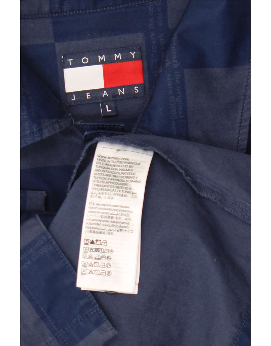 TOMMY HILFIGER Chemise à Manches Courtes Homme Large Bleu Marine Géométrique Viscose