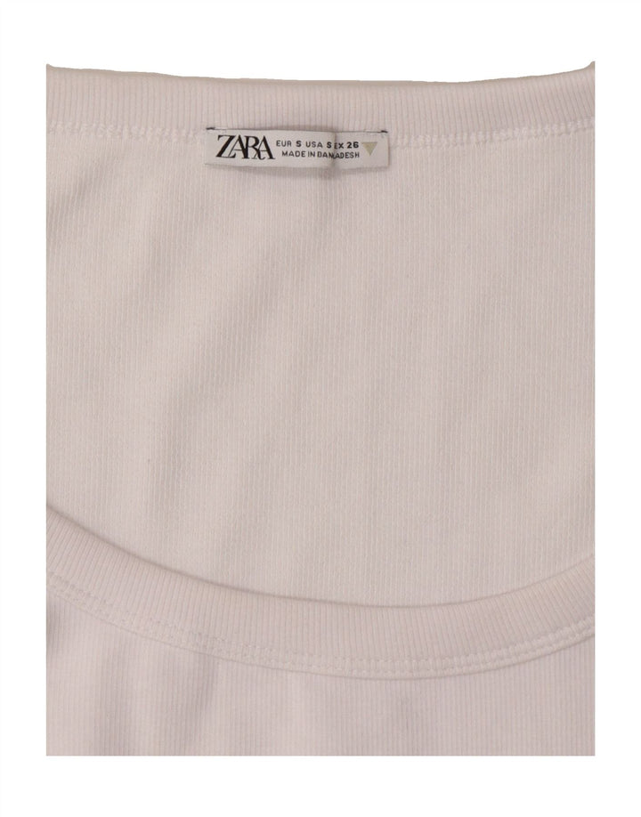 ZARA Womens Crop Top Long Sleeve UK 8 Small White Vintage Zara and Second-Hand Zara from Messina Hembry 