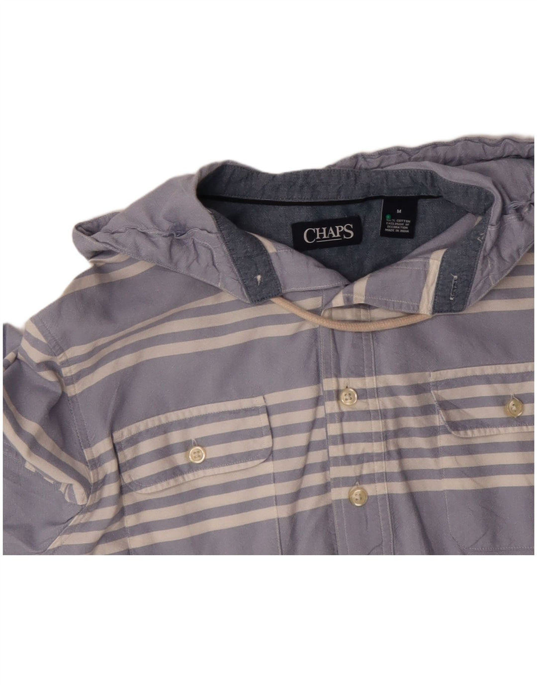 CHAPS Chemise Pull à Capuche Homme Bleu Moyen Rayé Coton