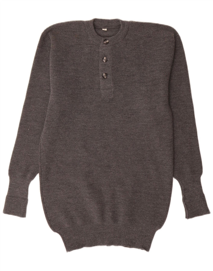vintage Mens Crew Neck Jumper Pull IT 52 Grand Gris