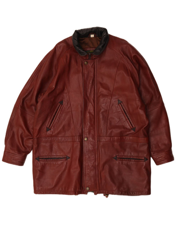 Kartel Manteau en cuir coupe ample pour homme UK 40 Large Marron Colourblock