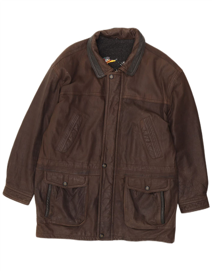 JOHN B Veste en cuir pour homme UK 46 3XL Cuir marron