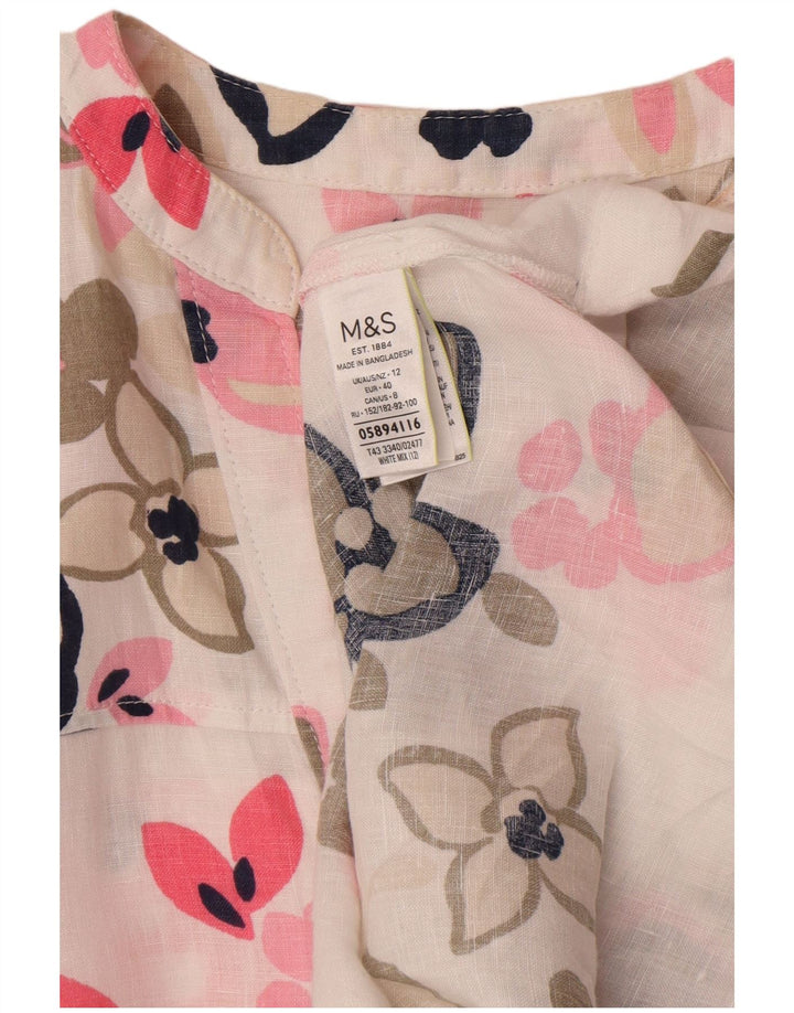 Marks & Spencer Haut chemisier surdimensionné pour femme UK 12 Lin floral blanc moyen