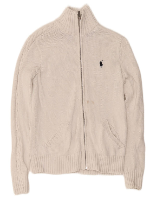 Ralph Lauren Pull Cardigan Femme UK 10 Petit Coton Blanc