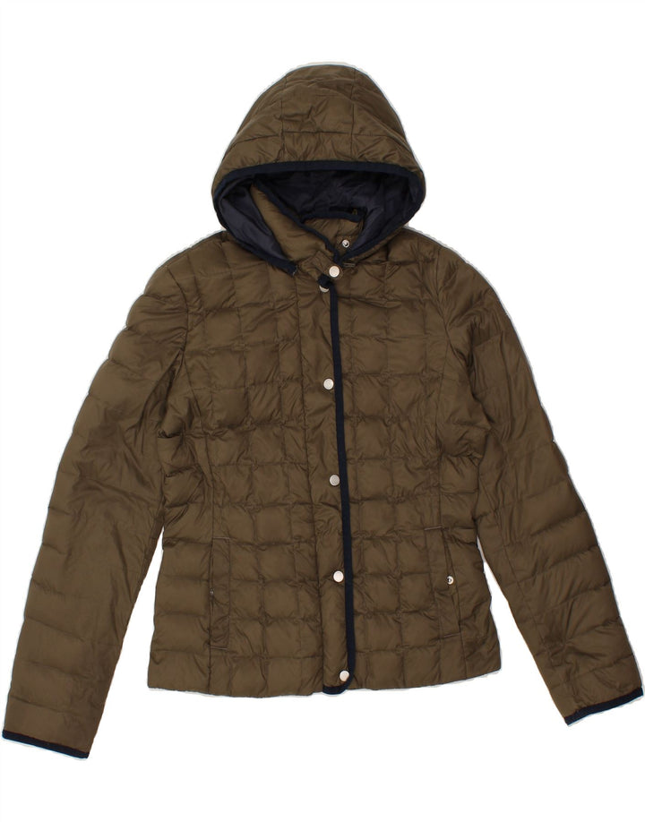 TOMMY HILFIGER Womens Hooded Padded Jacket UK 10 Small Khaki Vintage Tommy Hilfiger and Second-Hand Tommy Hilfiger from Messina Hembry 