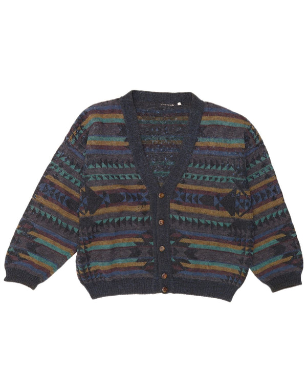 vintage Mens Cardigan Sweater UK 20 2XL Bleu Marine Rayé