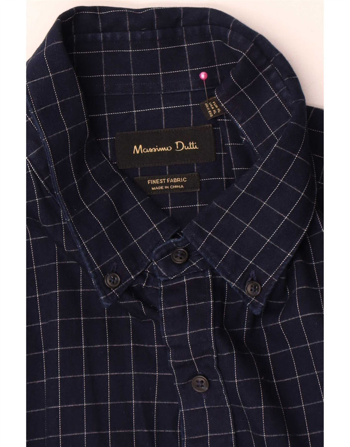 Massimo Dutti Chemise en flanelle XL bleu marine à carreaux en coton pour homme