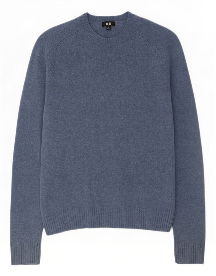 Uniqlo Pull à col rond en laine bleue pour homme
