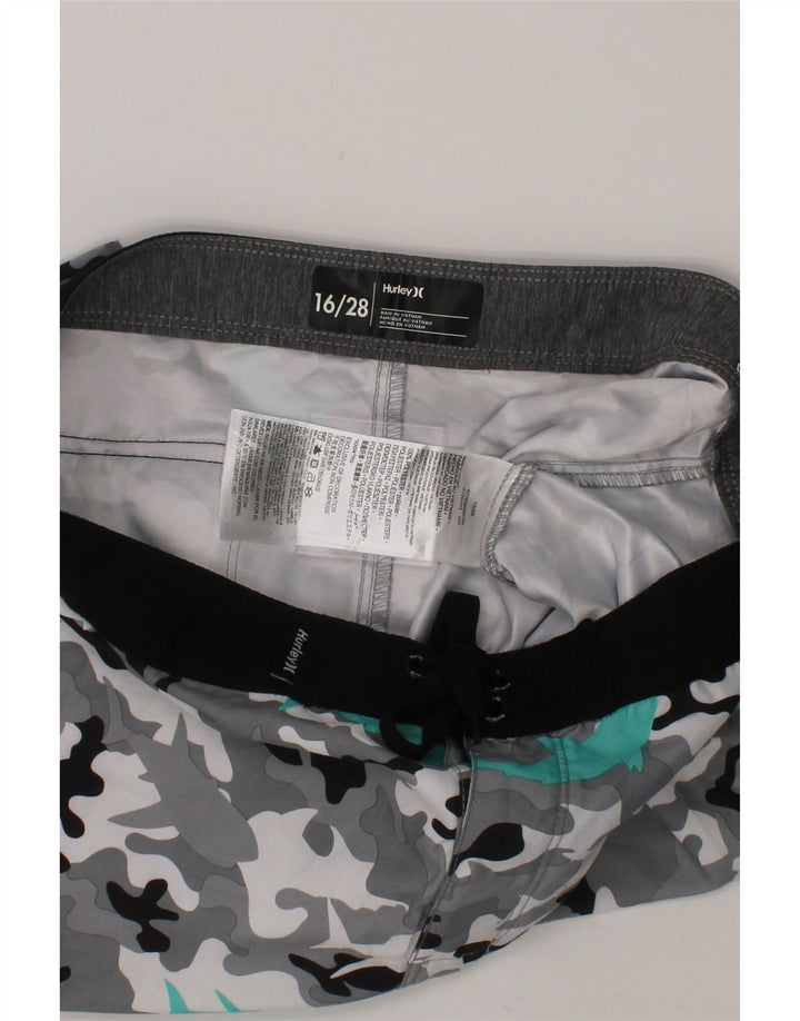 HURLEY Boys Graphic Swimming Shorts 15-16 Years  Grey Camouflage Polyester Vintage Hurley and Second-Hand Hurley from Messina Hembry 