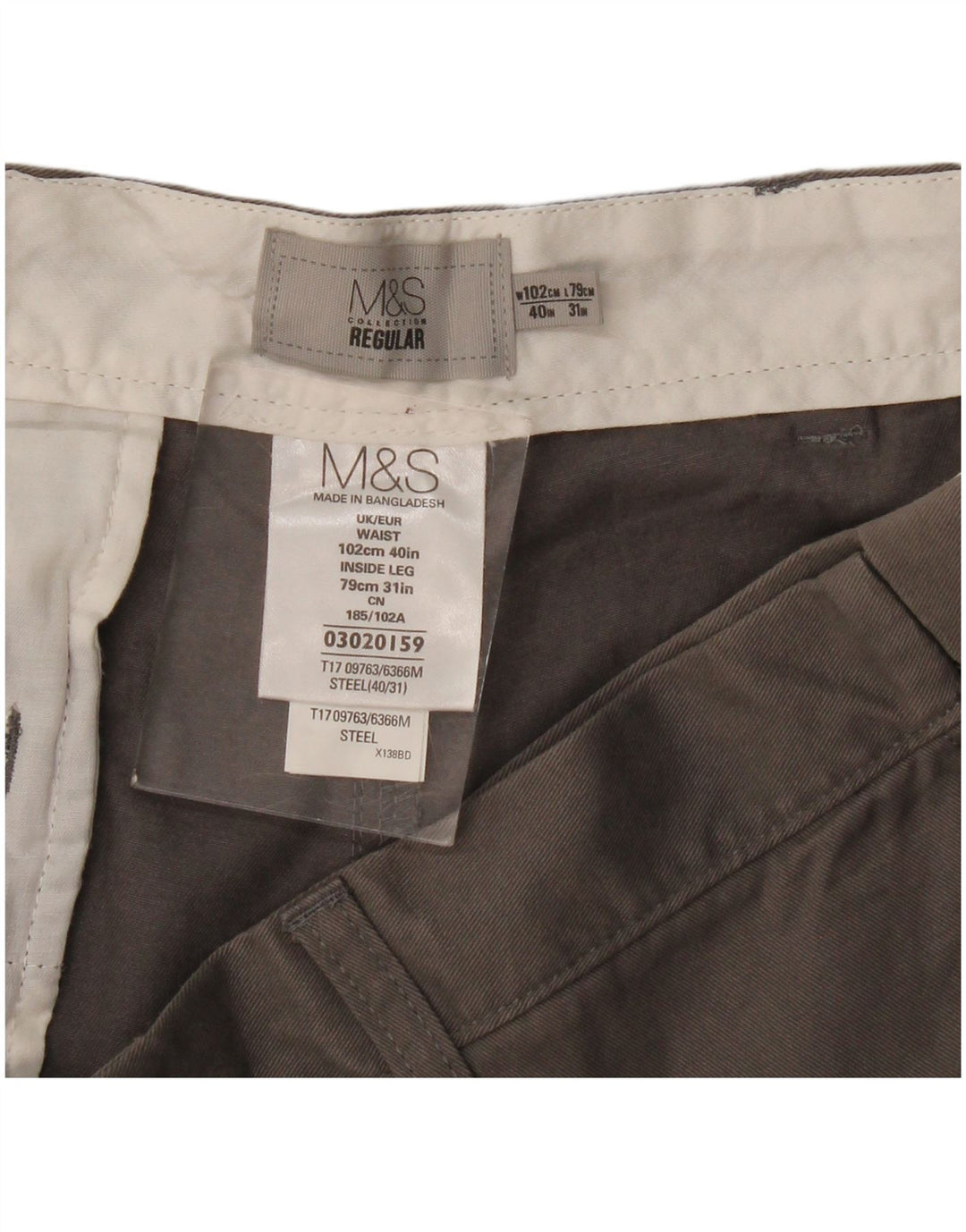 Marks & Spencer Pantalon Chino Coupe Regular Homme W40 L31 Gris Coton