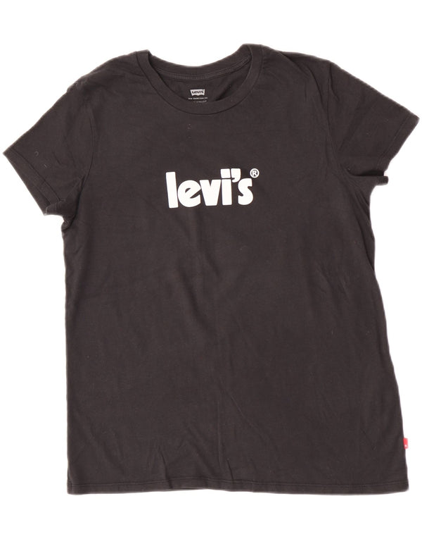 Levi's T-Shirt Graphique Femme UK 14 Noir Moyen Coton