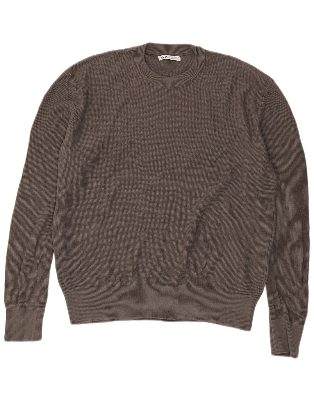 Zara Pull Col Rond Homme Gris Moyen Coton