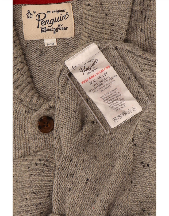 PENGUIN Pull Cardigan Garçon 14-15 ans Gris Moucheté Coton