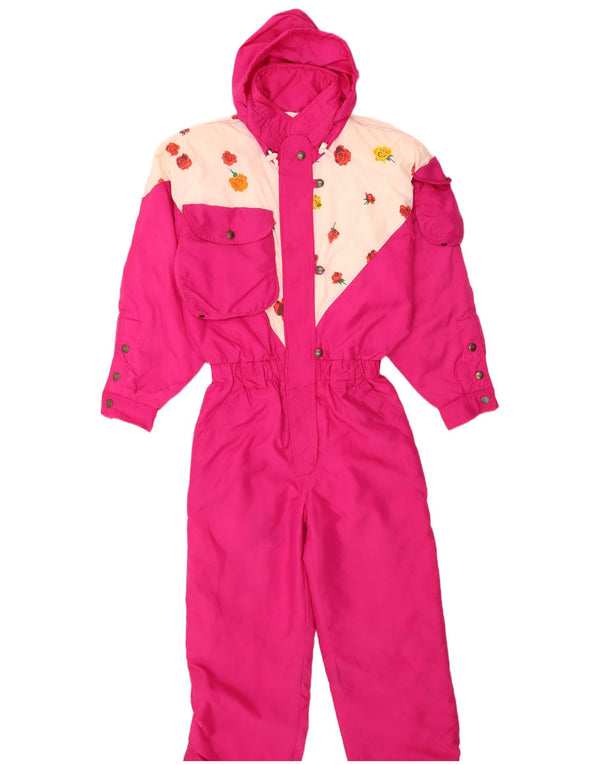 Outrage Combinaison de ski surdimensionnée à capuche pour femme UK 14 Grand nylon floral rose