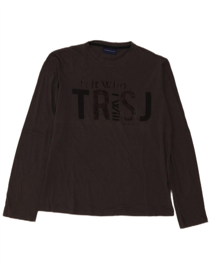 Trussardi Jeans Haut Graphique Manches Longues Homme Gris Coton Large