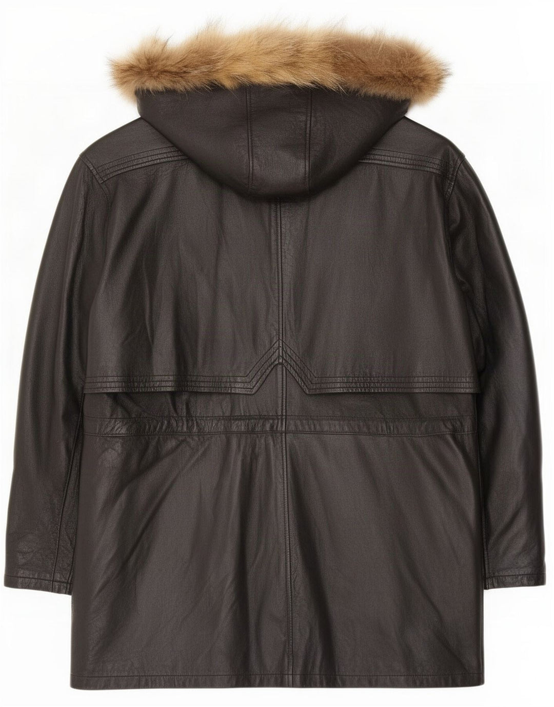 manteau en cuir à capuche femme vintage IT 46 Grand Noir