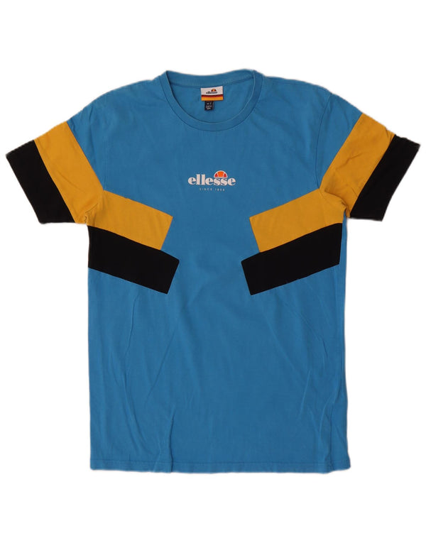 Ellesse Homme T-Shirt Graphique Haut Petit Bleu Colorblock Coton