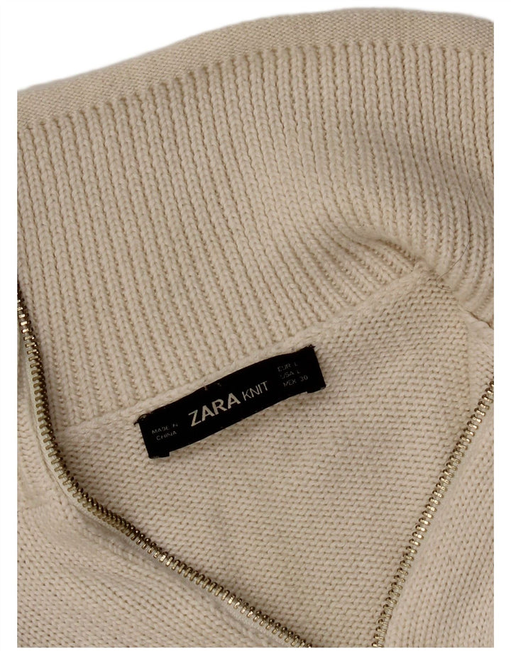 Zara Pull à col zippé pour femme UK 14 Large Blanc