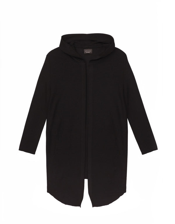 Zara Mens Longline Hooded Asymmetric Cardigan Sweater UK 14 Medium Black