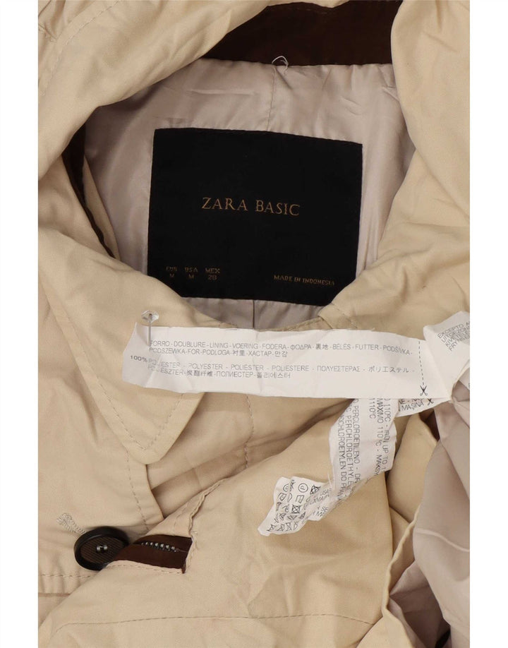 Zara Femme Imperméable À Capuchon UK 12 Polyester Beige Moyen