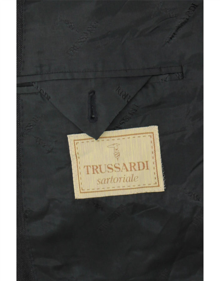 TRUSSARDI Mens Double Breasted Blazer Jacket UK 38 Medium Black Wool Vintage Trussardi and Second-Hand Trussardi from Messina Hembry 