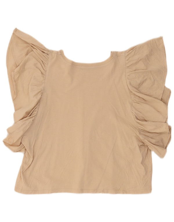 Zara Womens Crop Batwing Blouse Top UK 14 Grand Coton Beige