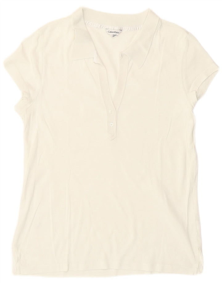 Calvin Klein Polo Femme UK 14 Coton Blanc Moyen