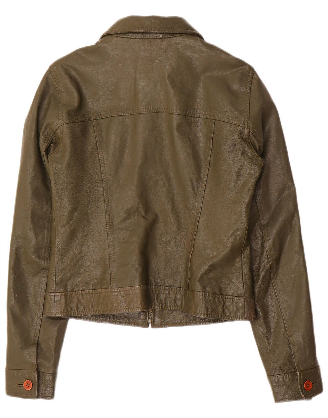 Zara Womens Trafaluc Crop Veste en cuir UK 12 Cuir kaki moyen