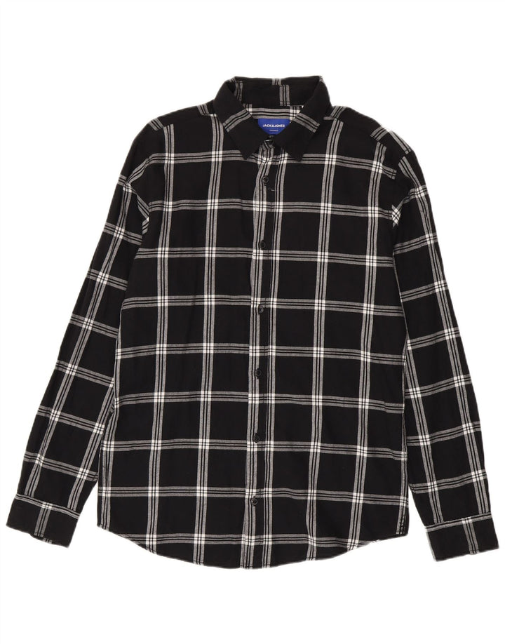 Jack & Jones Chemise en flanelle pour homme en coton à carreaux noirs
