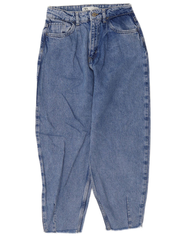 Zara Womens Balloon Crop Jean taille haute EU 36 XS W26 L25 Bleu Coton