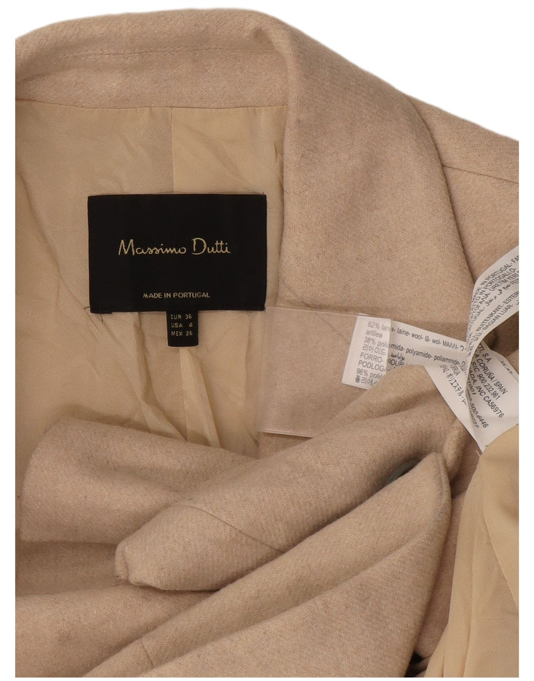 Massimo Dutti Veste Blazer 1 Bouton Femme EU 36 XS Laine Beige