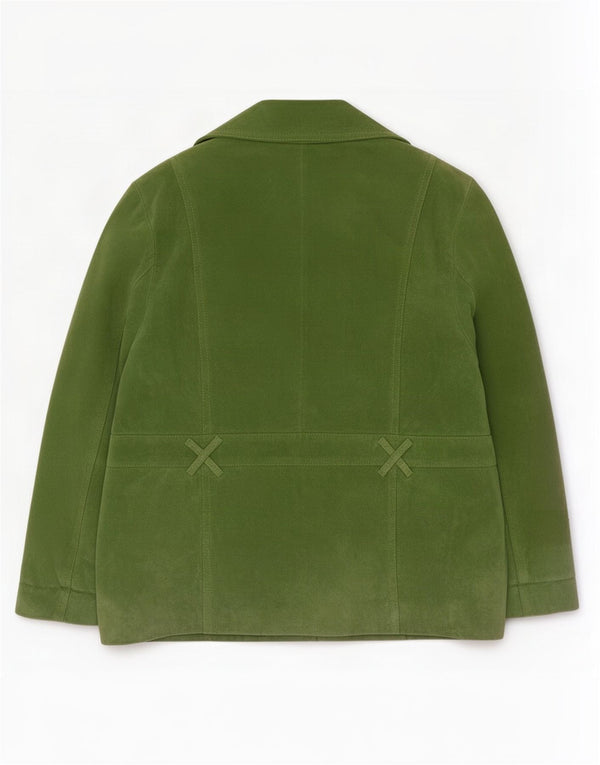 vintage Femmes 4 Boutons Blazer En Daim Veste UK 20 2XL Cuir Vert