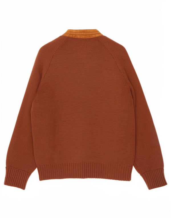 vintage Mens Cardigan Pull Cuir Marron Moyen