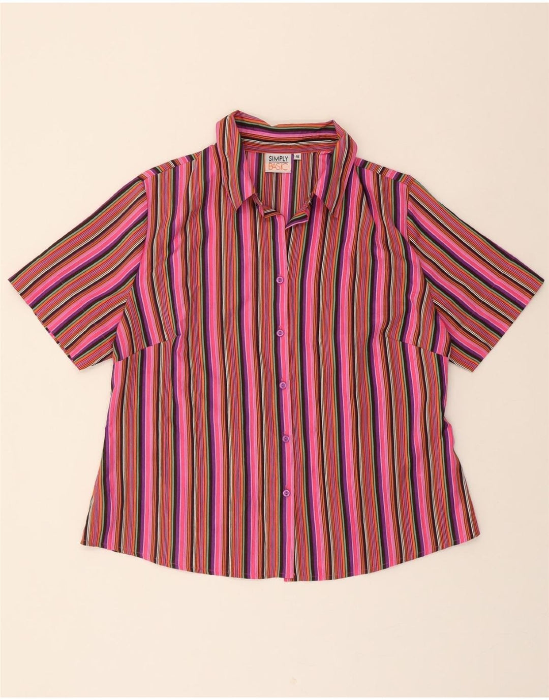 VINTAGE Womens Short Sleeve Shirt IT 46 Large Pink Striped Vintage Vintage and Second-Hand Vintage from Messina Hembry 