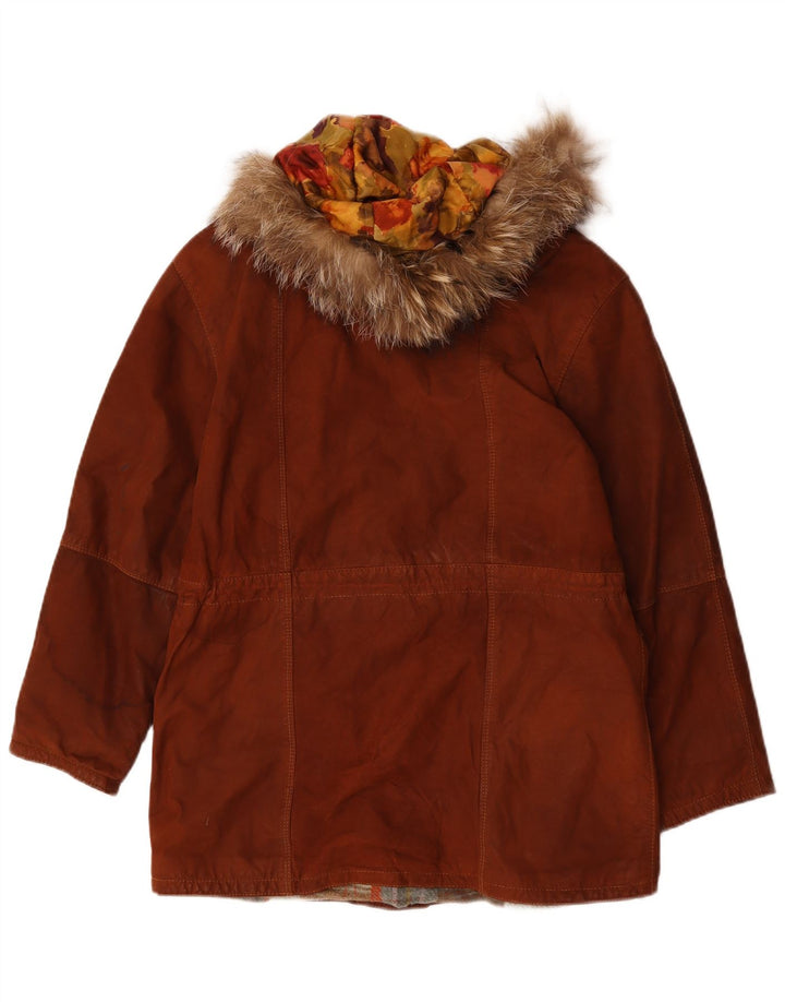 Veste en daim à capuche femme vintage IT 42 Cuir marron moyen