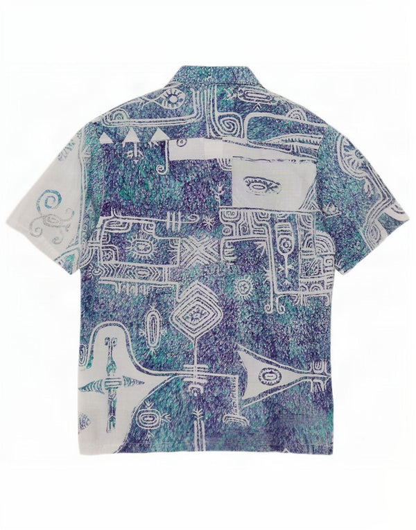 Tahiti Art Maohi Mens Hawaiian Short Sleeve Shirt Large Blue Geometric