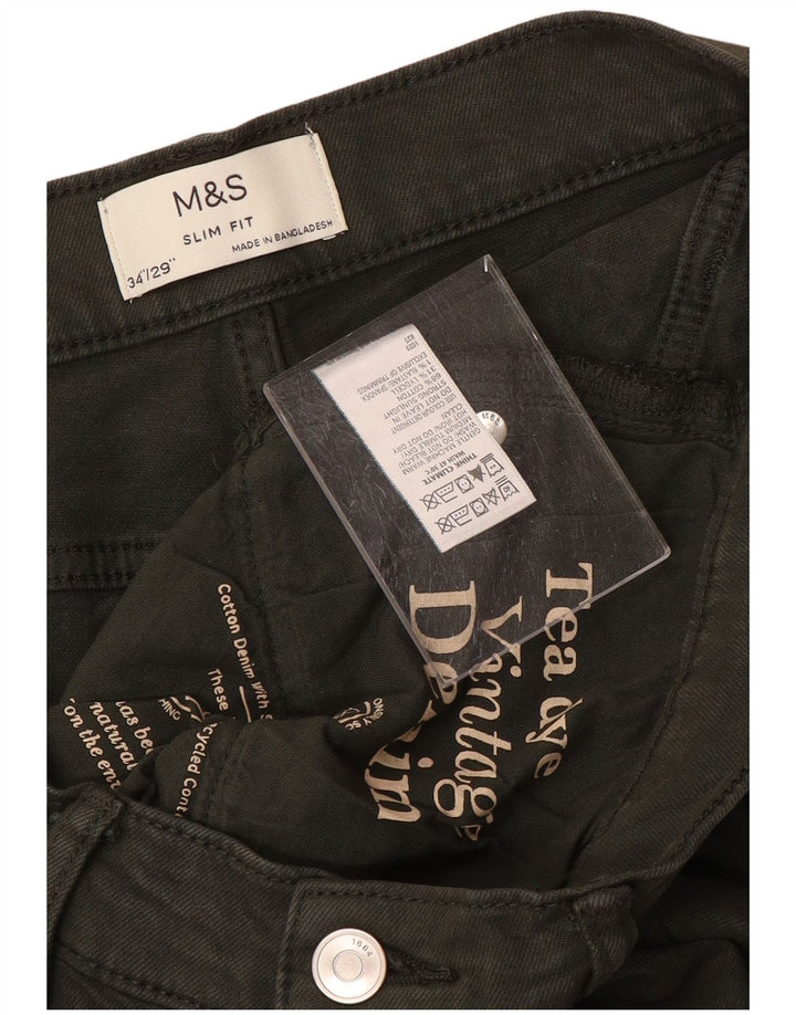 Marks & Spencer Jean Slim Homme W34 L29 Kaki Coton