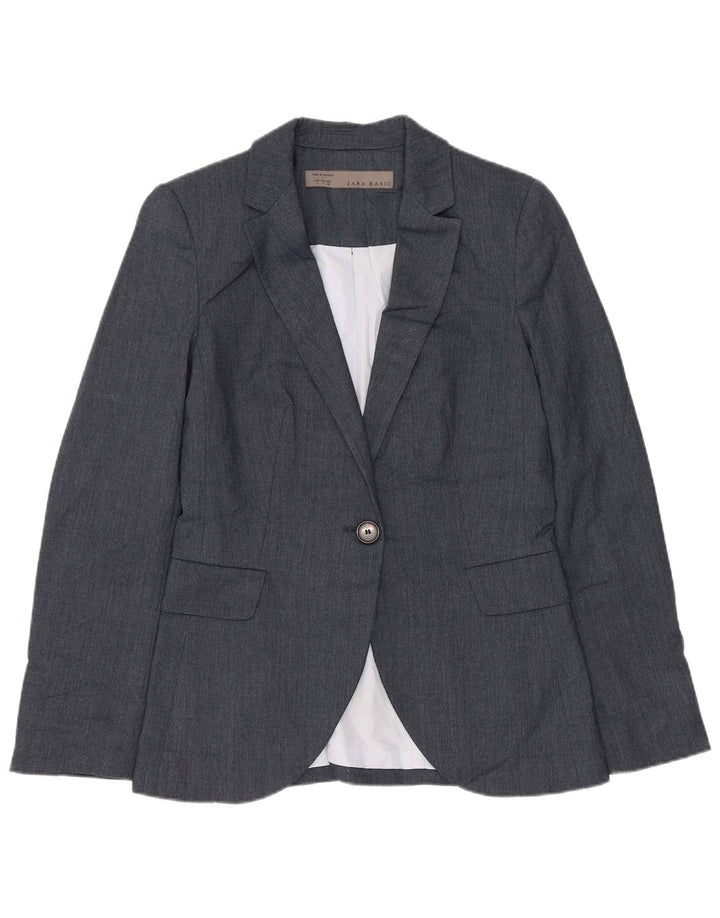 Zara Femme 1 Bouton Blazer Veste UK 10 Petit Bleu Marine Polyester