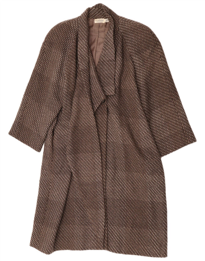 vintage Femme Pardessus EU 44 XL Marron Rayé Laine