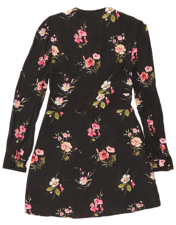 Zara Robe trapèze à manches longues pour femme UK 10 Petit motif floral noir