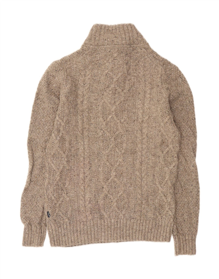 Fat Face Pull à col boutonné pour homme Petite laine beige