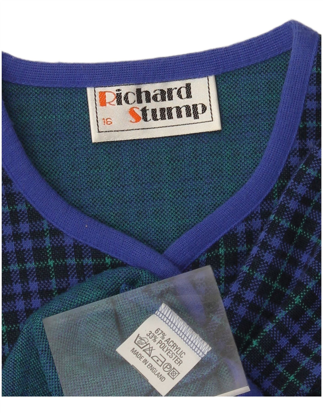 RICHARD STUMP Veste blazer à 5 boutons pour femme UK 16 Grand carreaux bleus