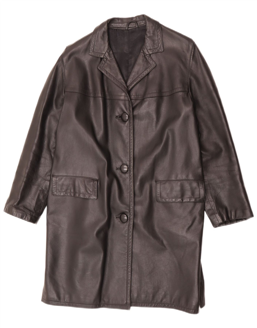 manteau en cuir femme vintage UK 14 Moyen Noir