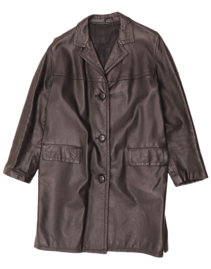 manteau en cuir femme vintage UK 14 Moyen Noir