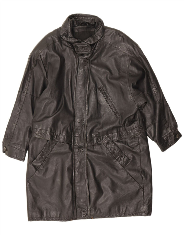 manteau en cuir femme vintage UK 20 2XL Cuir noir