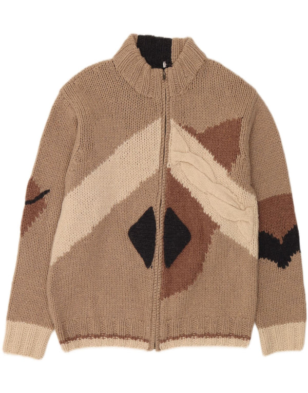 Fatto a Mano Cardigan entièrement zippé pour homme en laine color block beige
